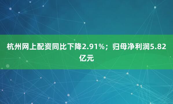 杭州网上配资同比下降2.91%；归母净利润5.82亿元